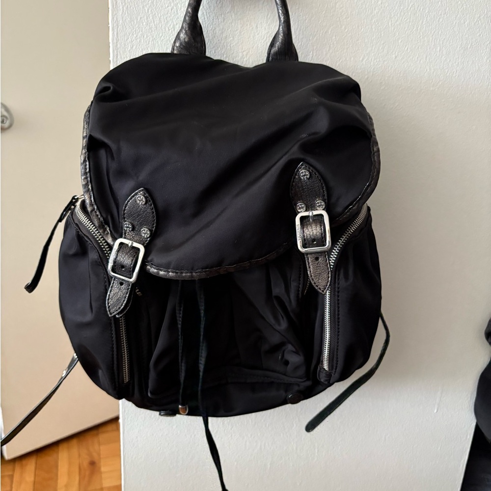 MZ Wallace Marlena backpack with Black and Silver accents.